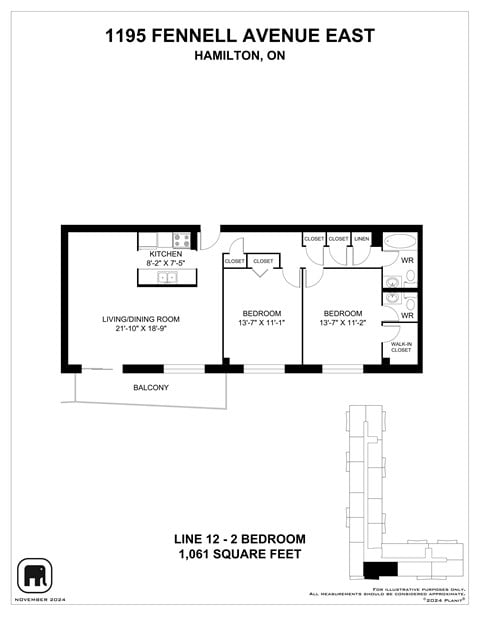 Floor plan for 2 beds, 1 bath, 1058 sqft